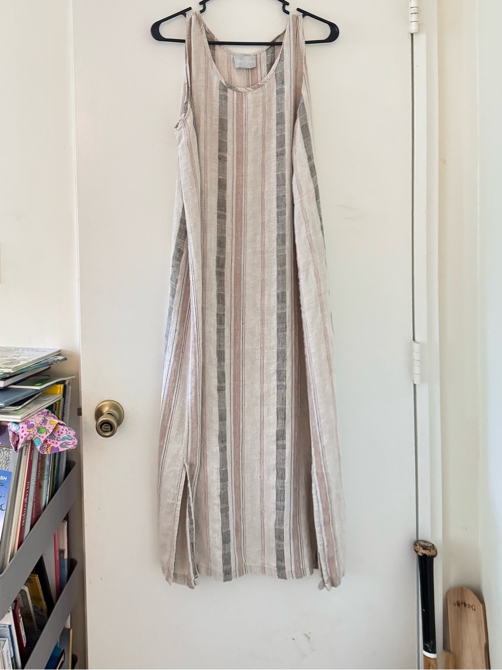 Tapestries Sleeveless Neutral Stripe Maxi Dress - Lightweight Linen Blend